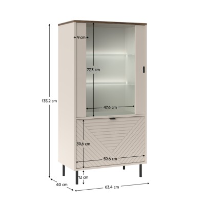 Vitrină joasă, caşmir/stejar castello, EYCO 1D1W